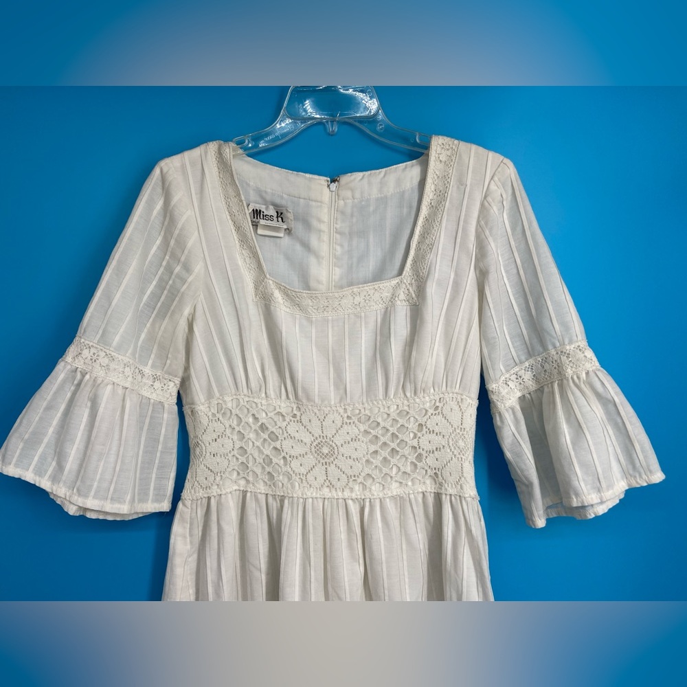 Vintage Boho Lace Maxi Dress Bell elbow length sleeves square Neck size 11/12 - Picture 3 of 12